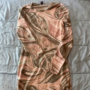 Forever 21 Swirl Pattern Long Sleeve Dress - Pink and Brown